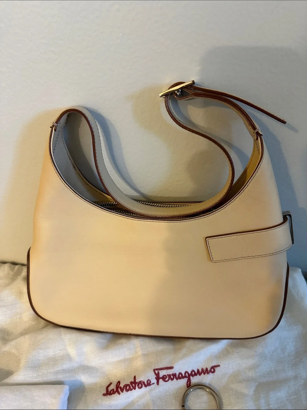 Vintage Salvatore Ferragamo Beige Leather Bag with wallet and keychain holder